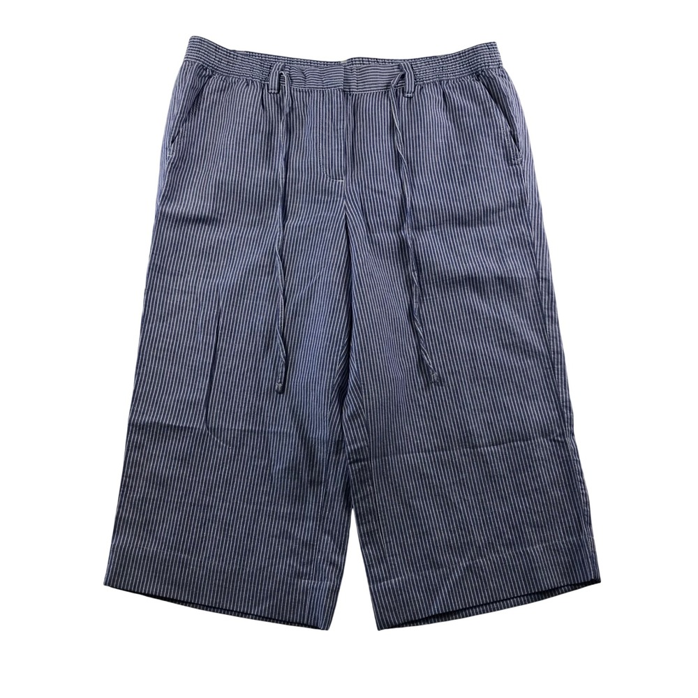 Talbots Petites Blue White Striped Linen Cotton Easy Drawstring Crop Pants 14P